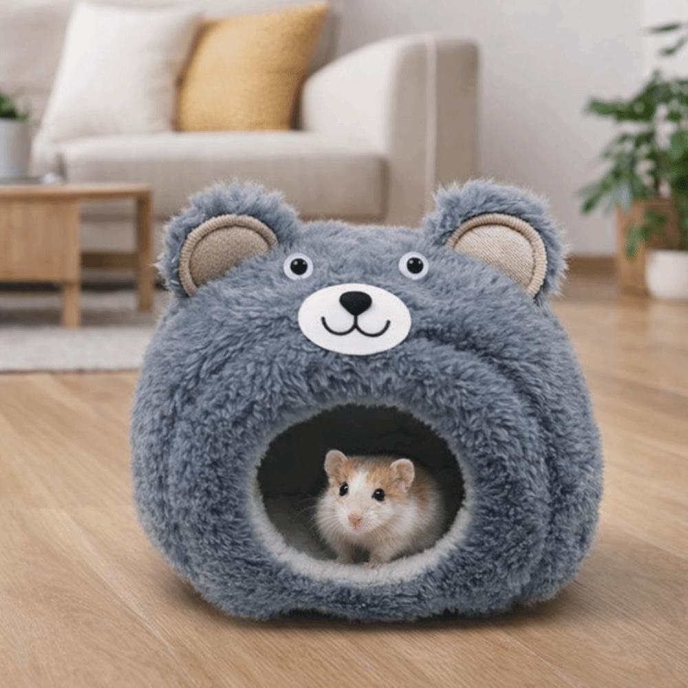 Cute Cartoon Hamster Warm Nest Semi-enclosed Bear Shape Guinea Pig House Soft Hamster Cotton Nest for Small Animal