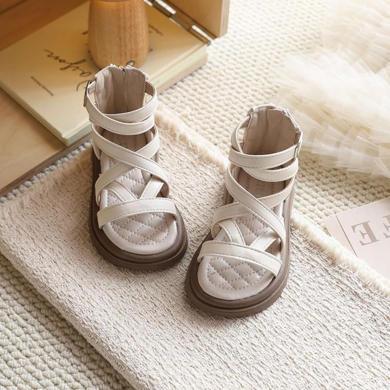 Girls Roman Sandals With Cutout Design Crisscross Straps Princess Shoes Toddlers Kids