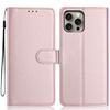 For iPhone 15 Pro Max Wallet Case with Strap/Multiple Card Slots Solid Color Leather Stand Phone Cover