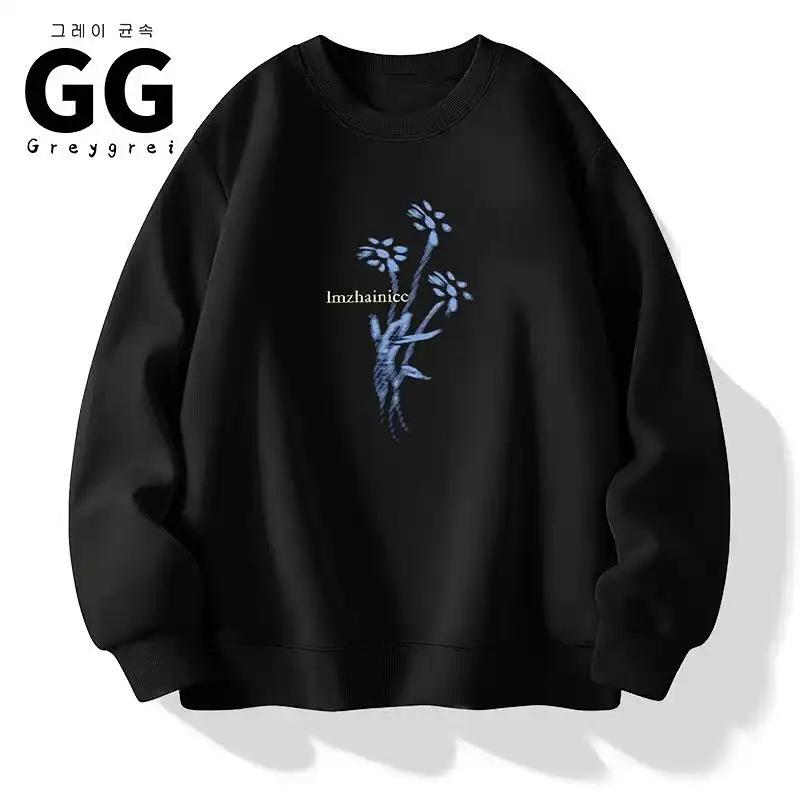 

Women s Dark Blue Oversized Sweatshirt Crew Neck Floral Print Casual Loose Pullover S чорний