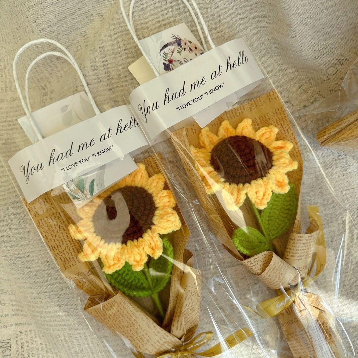 

Knitted Sunflower Yarn Bouquet - Handmade Gift for Teacher s Day or Graduation