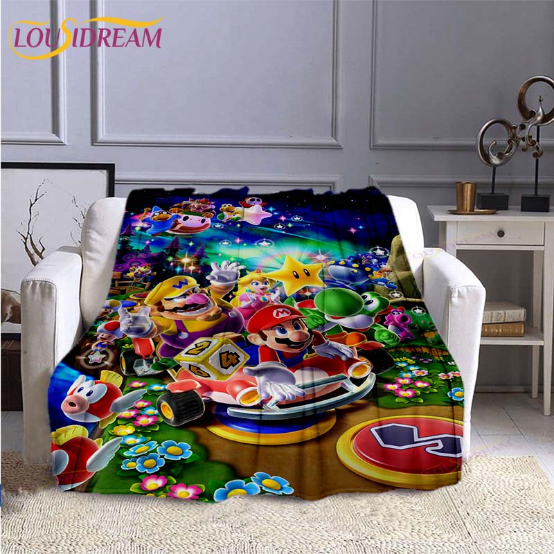 Mario Bros Fashion Blanket Anime Flannel Bed Throw Blanket Soft 3D Printed Cartoon Coverlet Sofa Travel Camping Children Blanket