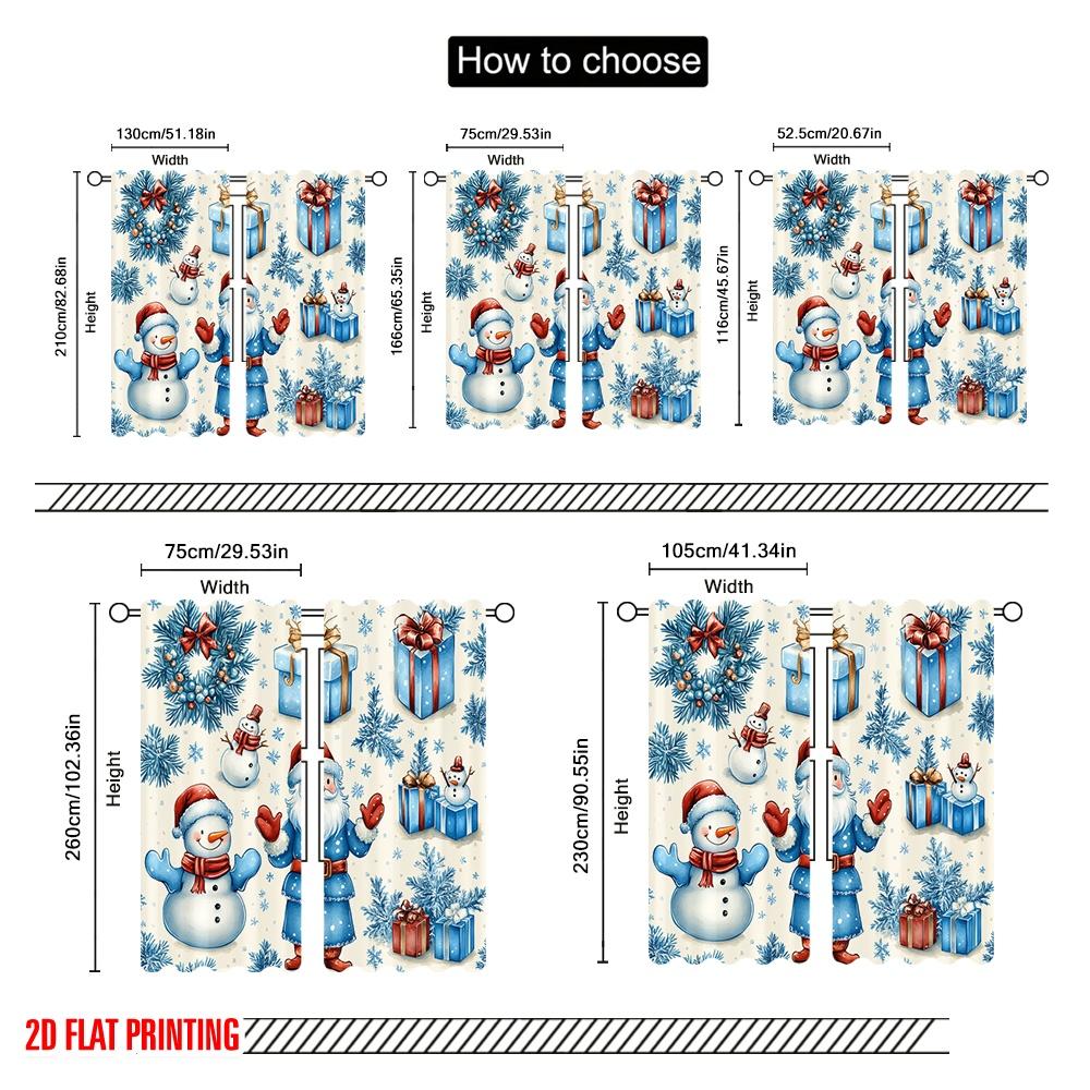 2pcs,2D plane printing Window Curtain Cute Snowman Christmas Wreath Festive Season (3) Versatile 100% Polyester (without rod)