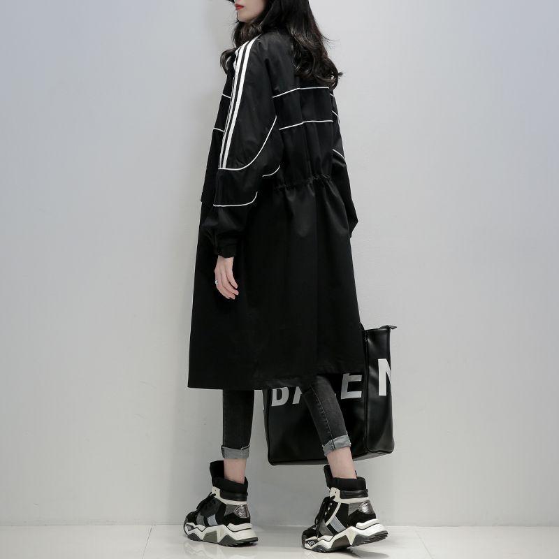 Womens Black Trench Coat Mid-Length Loose