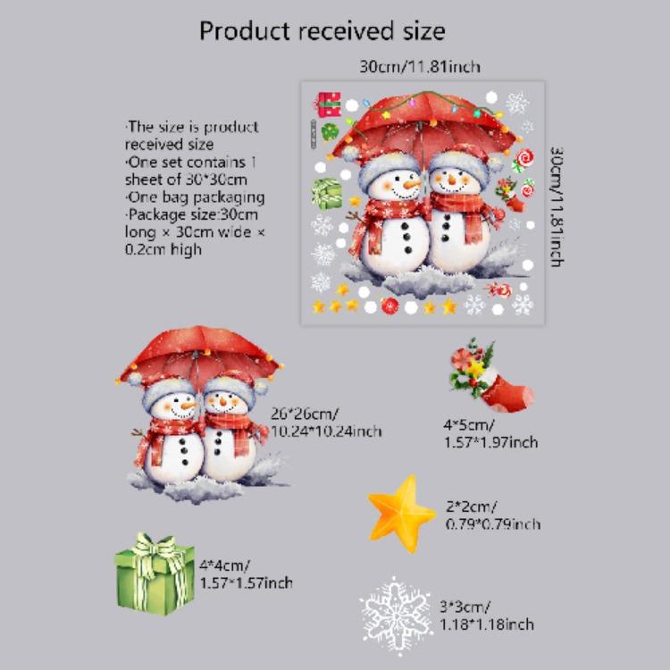 

Наклейки на окна в виде новогодних мультяшных снеговиков и снежинок, рождественские наклейки на окна 2025, самоклеящиеся наклейки 30*30cm