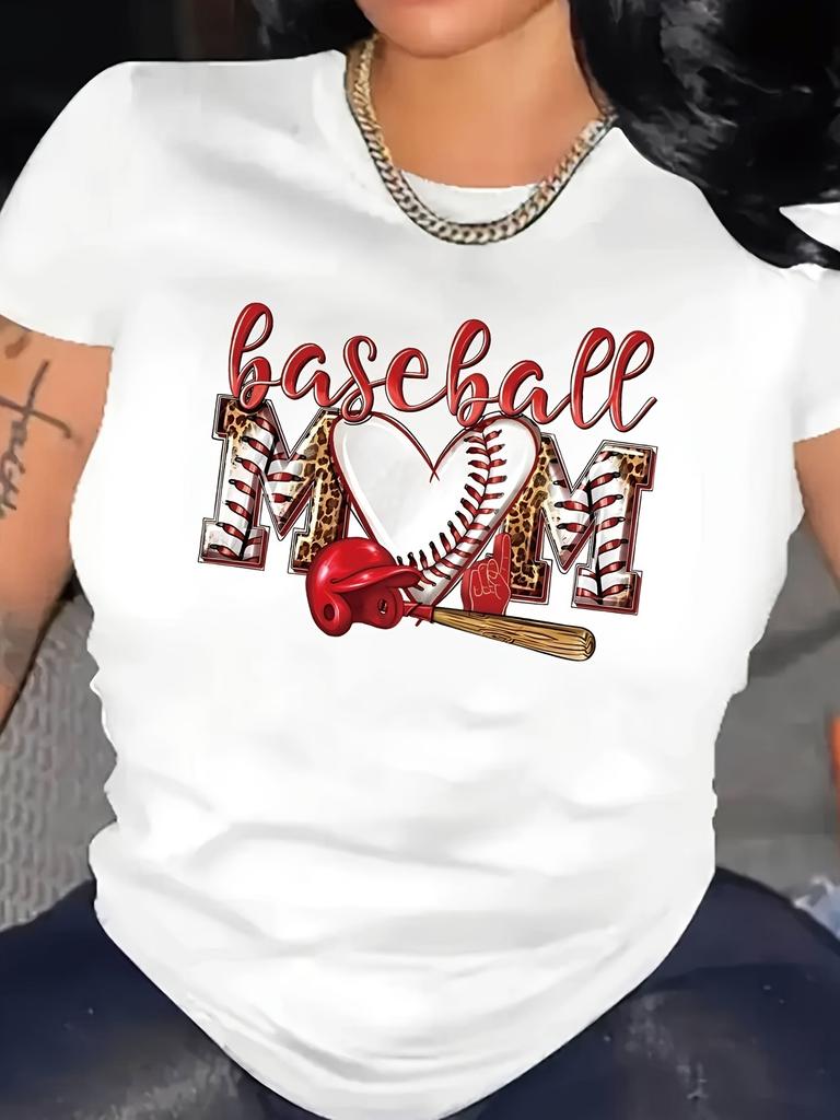 Baseball Mom Heart Baseball Bat Helmet Graphic T-shirt