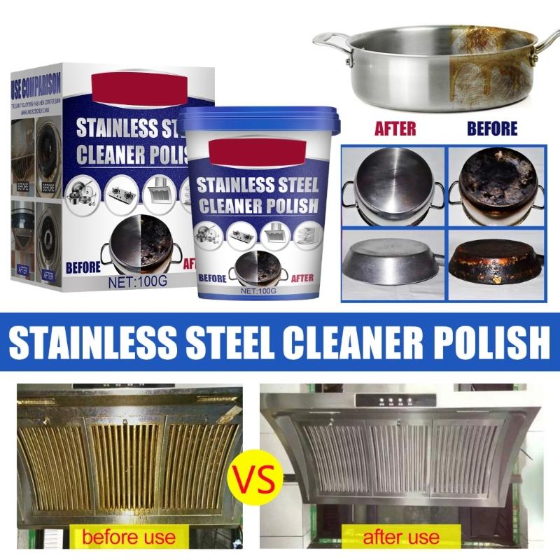 Pulitore per Pentole Acciaio Inossidabile Pasta Pulente Rimuove Macchie da Pentole Padelle Crema Pulente per Elettrodomestici Unti 100g