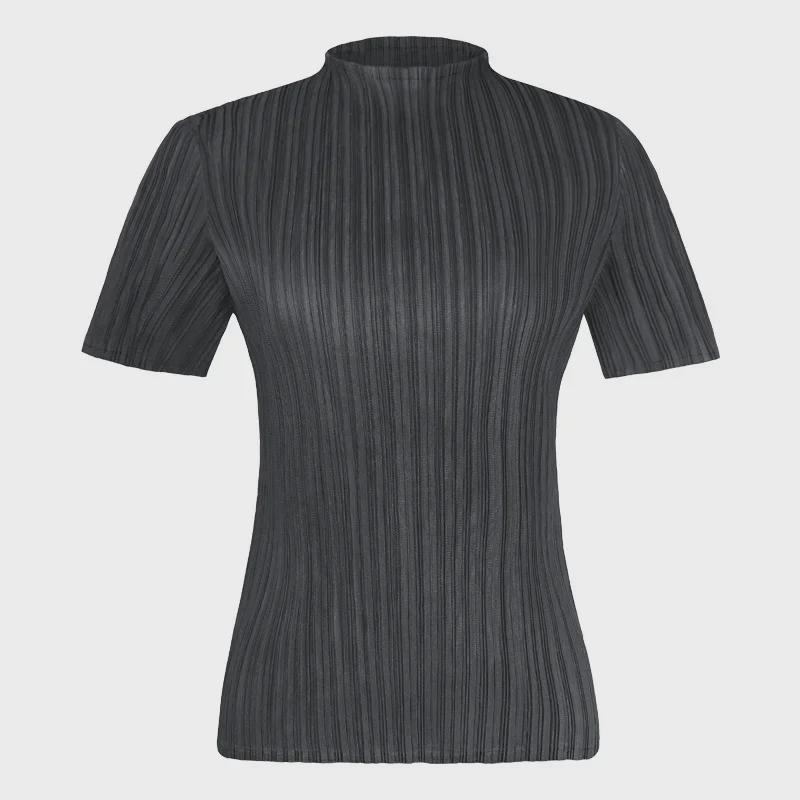 

Плиссированная женская повседневная однотонная летняя футболка с коротким рукавом, удобная базовая коллекция 2025 года One Size