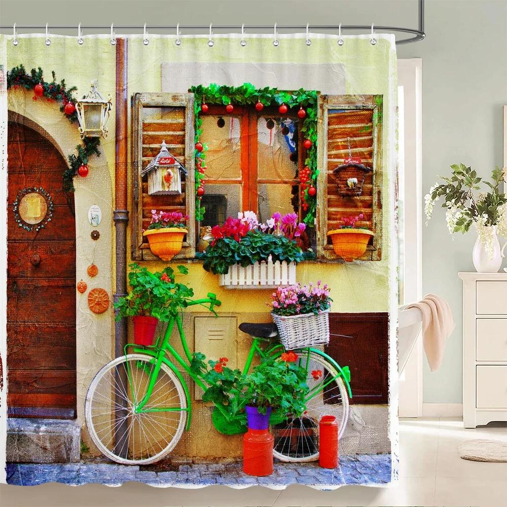 3D European-style Town Street Landscape Printing Bathroom Waterproof Shower Curtain Polyester Curtain Home Decoration Curtains