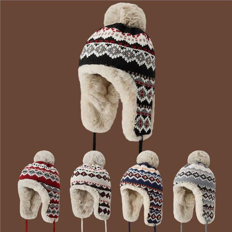 Wool hat female retro cute versatile face small knitted hat winter riding warm ear protection
