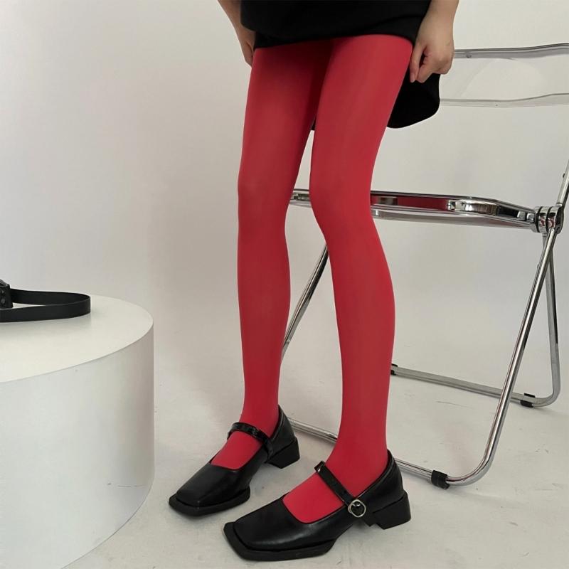 Run Resistant Solid Colored Semi Opaque Footed Tights High Waist Pantyhose Control Top Tights Halloween Cosplay Costume