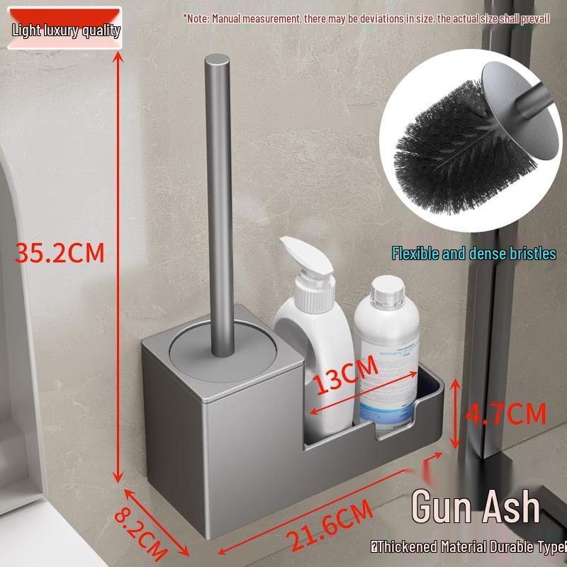 Space Aluminum Wall-Mounted Toilet Brush Set - No Dead Angle, Punch-Free Cleaning Solution