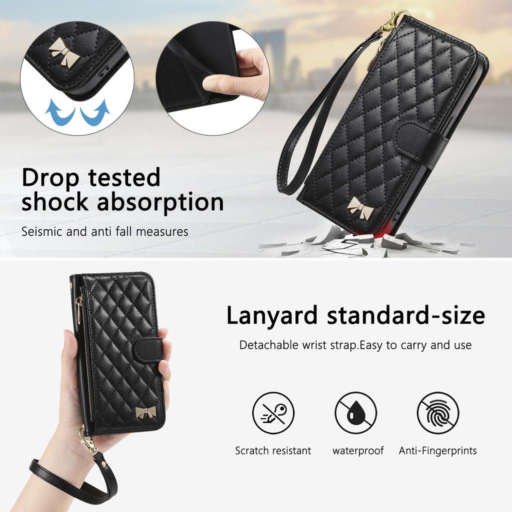 Leather Wallet Flip Case for Motorola Moto G05 G15 Power G75 G85 G56 G86 G57 G67 G77 5G Phone Cover with Wristlet Strap
