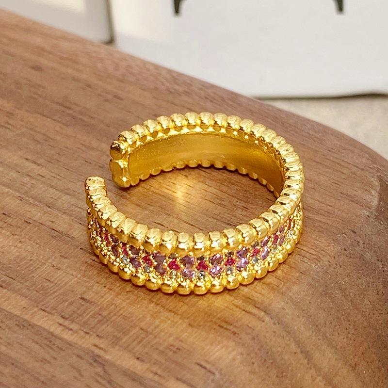 [Gilt Color Ring] Medieval Vintage Gypsy Star Zircon Bead Edge Opening Ring Light Luxury High-End Ring