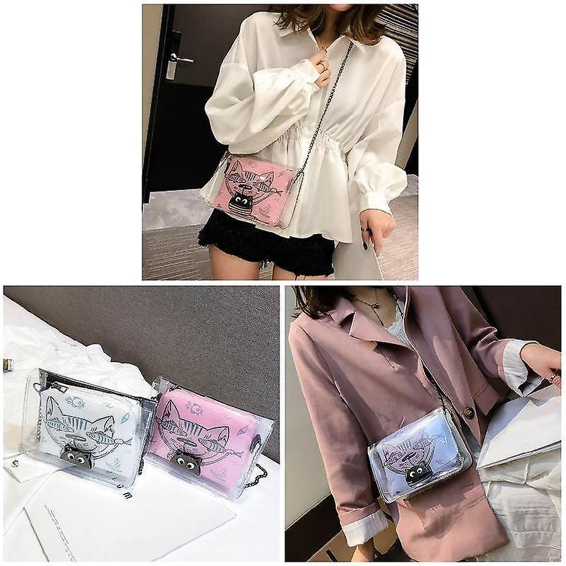 Bolso de Hombro Transparente con Estampado de Animales de Dibujos Animados para Mujer con Cadena Metálica Ajustable Nuevo
