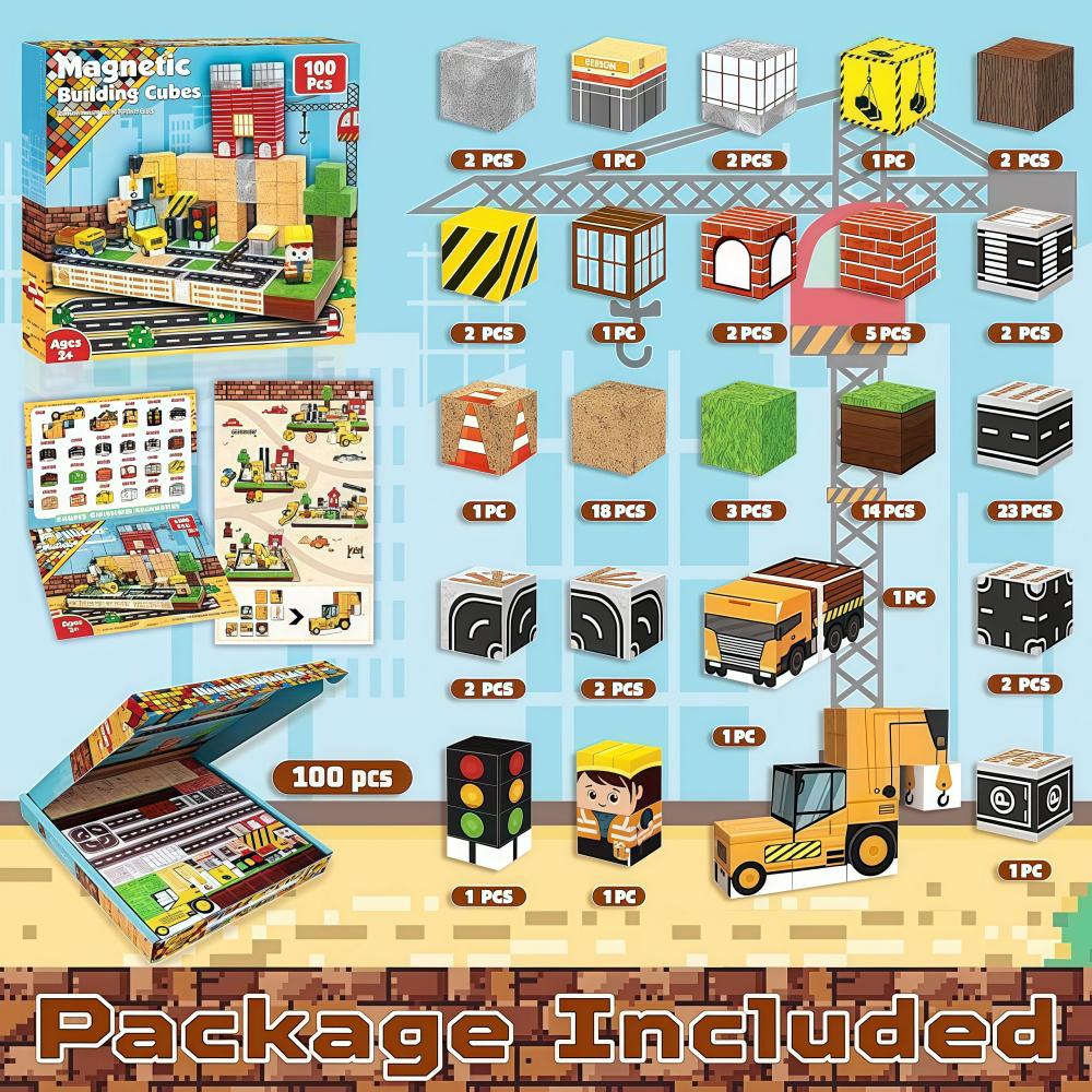 

Magnetic Construction Blocks Collection 100 PCS Free Assembly City Building 3D DIY Creative Decor STEM Playthings Birth Date Gifts Designed For