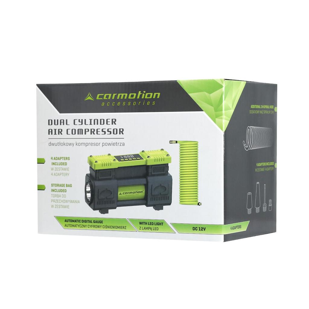 Double-piston Air Compressor 12V, 10 BAR, Automatic, 4 Adapters