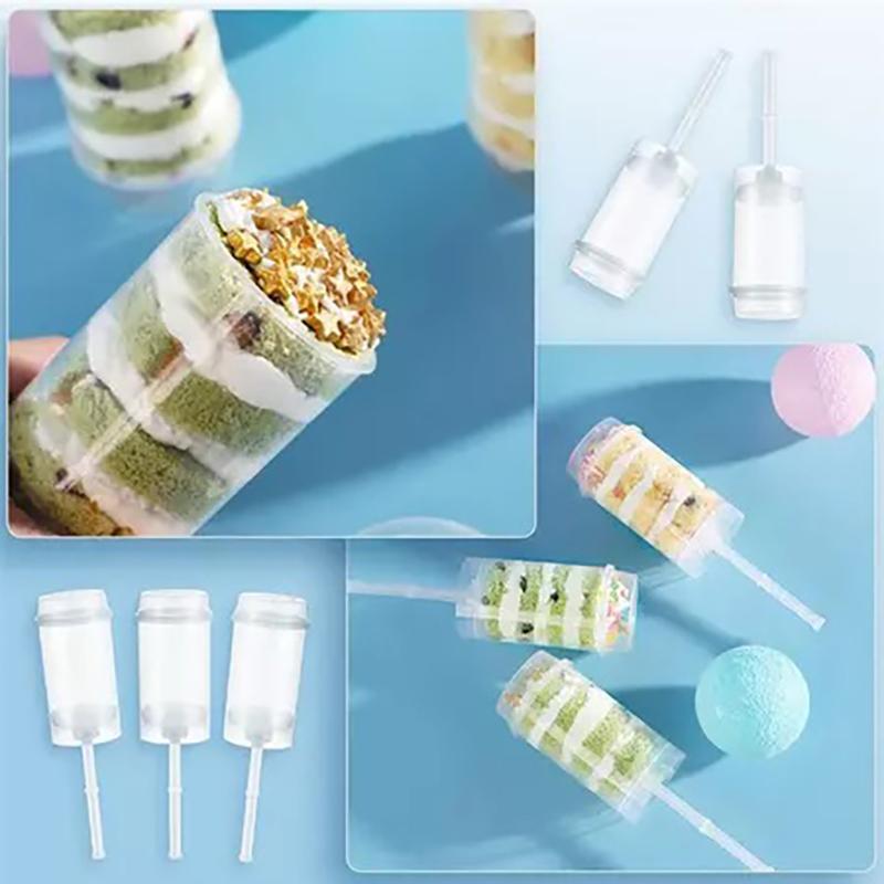 10Pcs Push Up Cake Shooter Round Shape Transparent Cake Holders Push Plastic Containers With Lids For Ice Cream Baking Molding