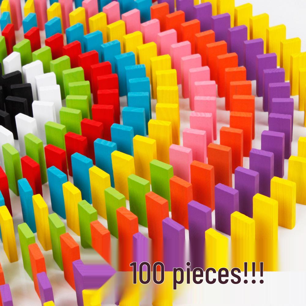 100-Piece Wooden Domino Blocks Educational Toy Set for Infants Wood