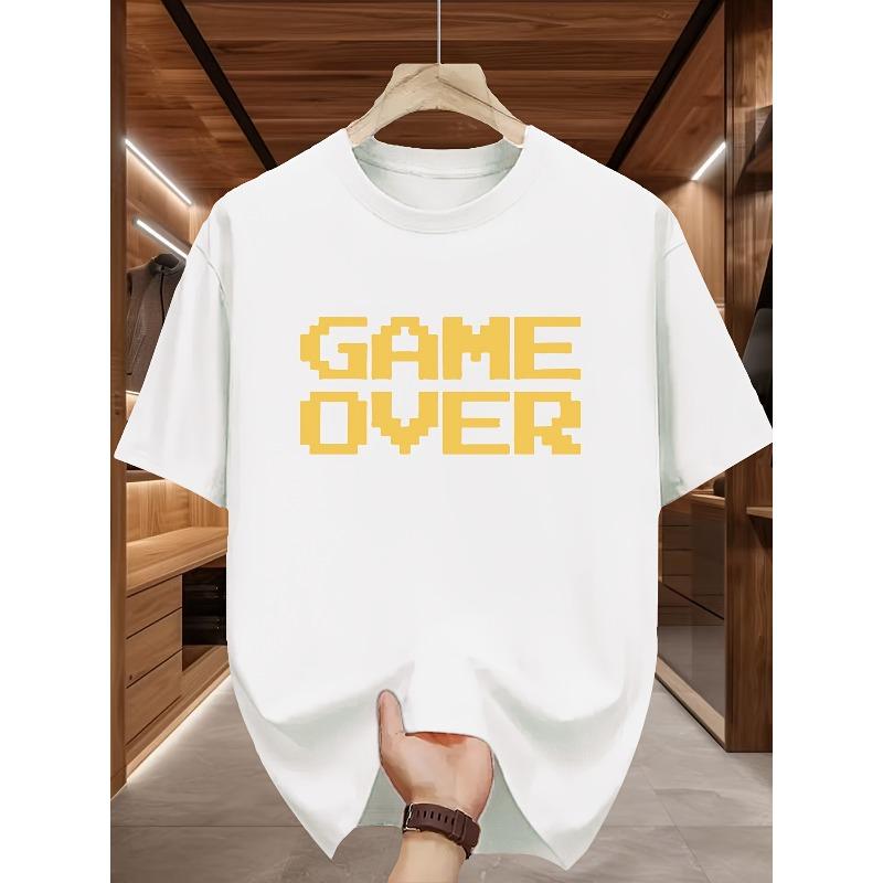 Pixel Art Game Ending Graphic Men'S Round Neck T-Shirt, Featuring a Retro Trendy Design, Perfect for Casual Sports
