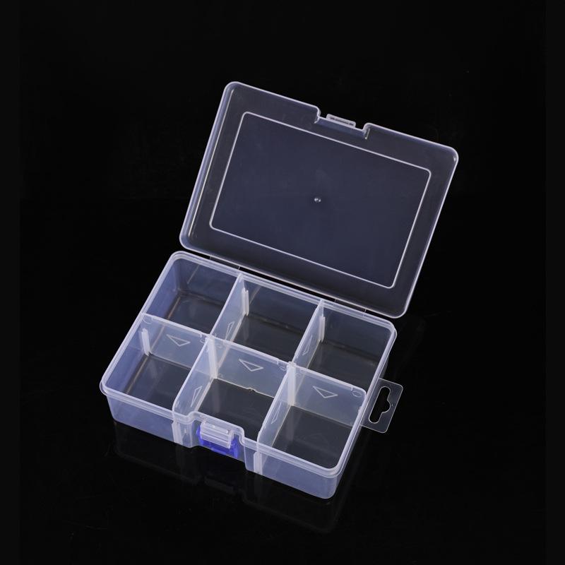Fully Removable Large 6-Grid Transparent Plastic Storage Box, Hardware Tools, Jewelry Accessories, Glutinous Rice Paper Fishing Gear Thickened Box