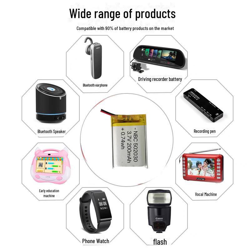 Polymer Lithium Battery 502030 200mAh for Smart Wearables & Bluetooth Headsets