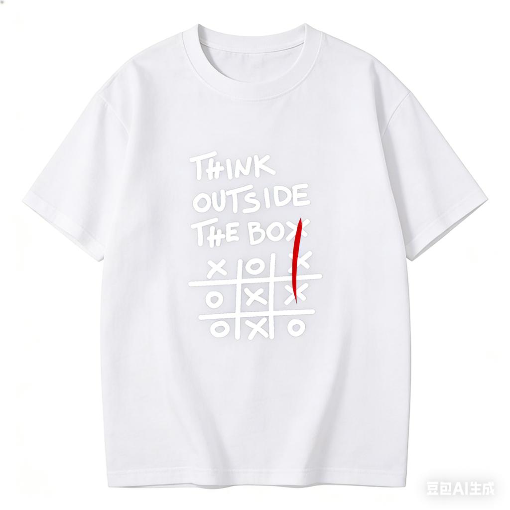 THINK OUTSIDE THE BOX Retro Funny English Printed Tshirt Unisex Loose Niche Symbol Pure Cotton Y2K Harajuku Tee