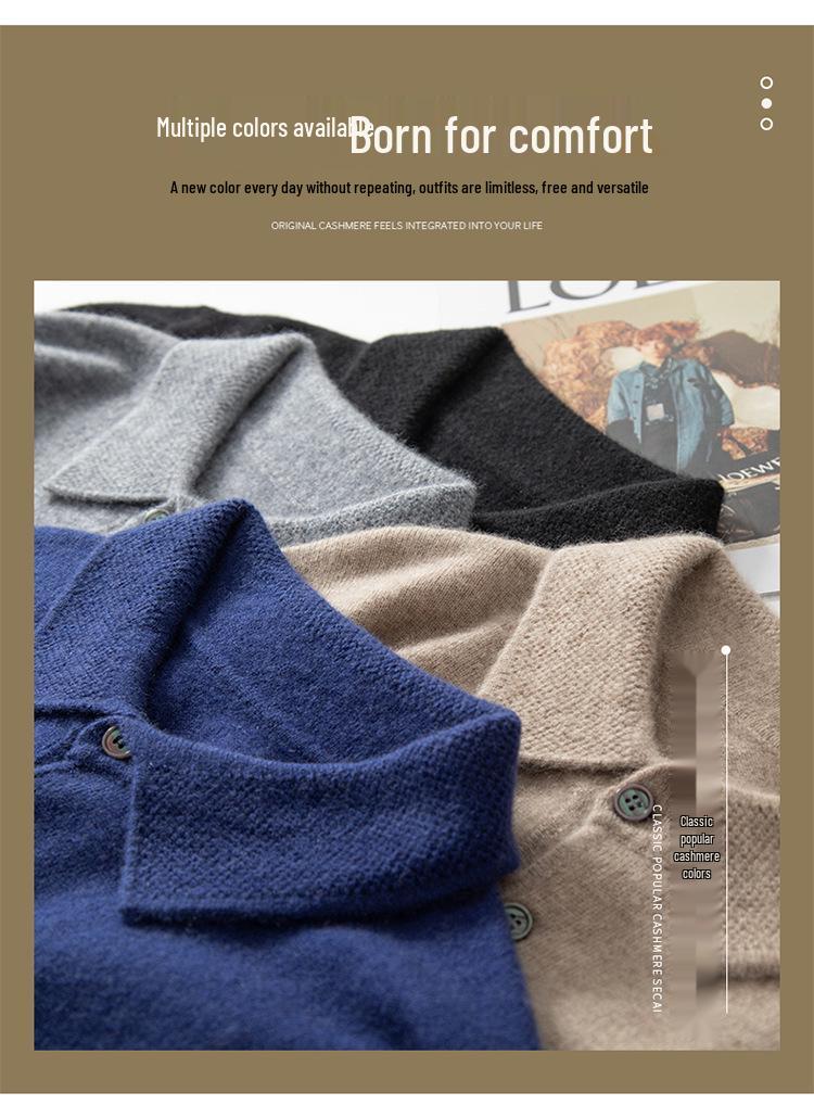 Men's Polo Collar Cashmere Knit Shirt - Autumn/Winter Business Sweater