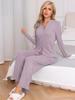 Cheibear Loungewear Pajama Short Sleeve Top and XL Women's Set, Button-Down Pants, Purple,