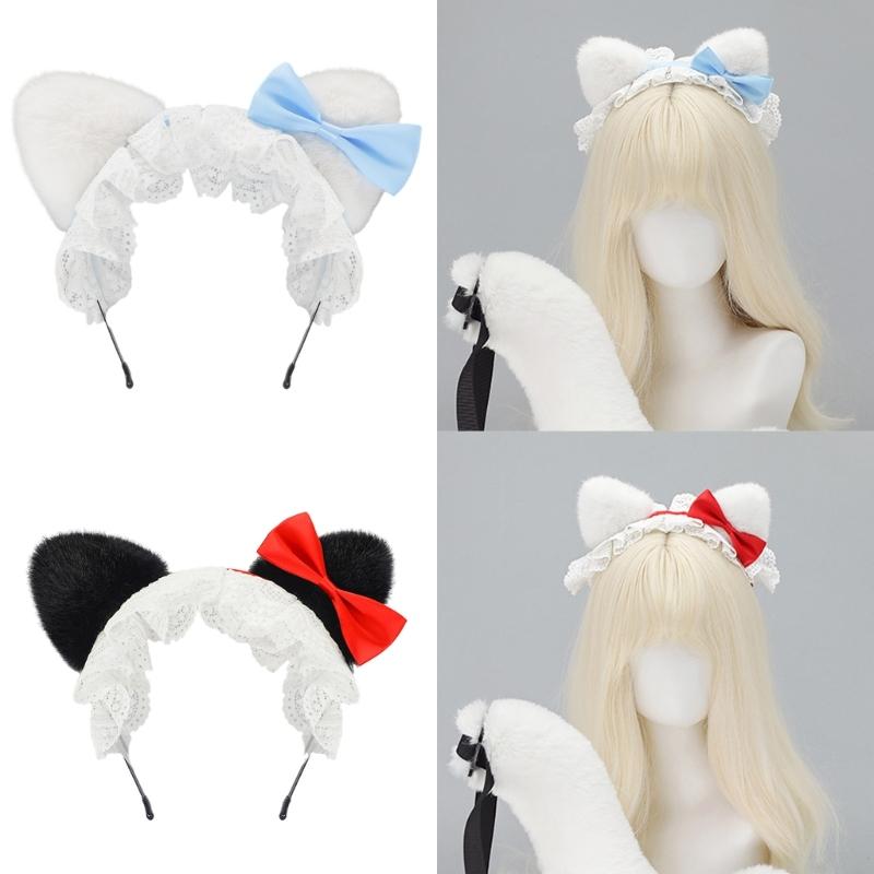 Plush Kitten Ears Headbands With NonSlip Silicone Grip For Role Play And Sports Activities Plush Headwear