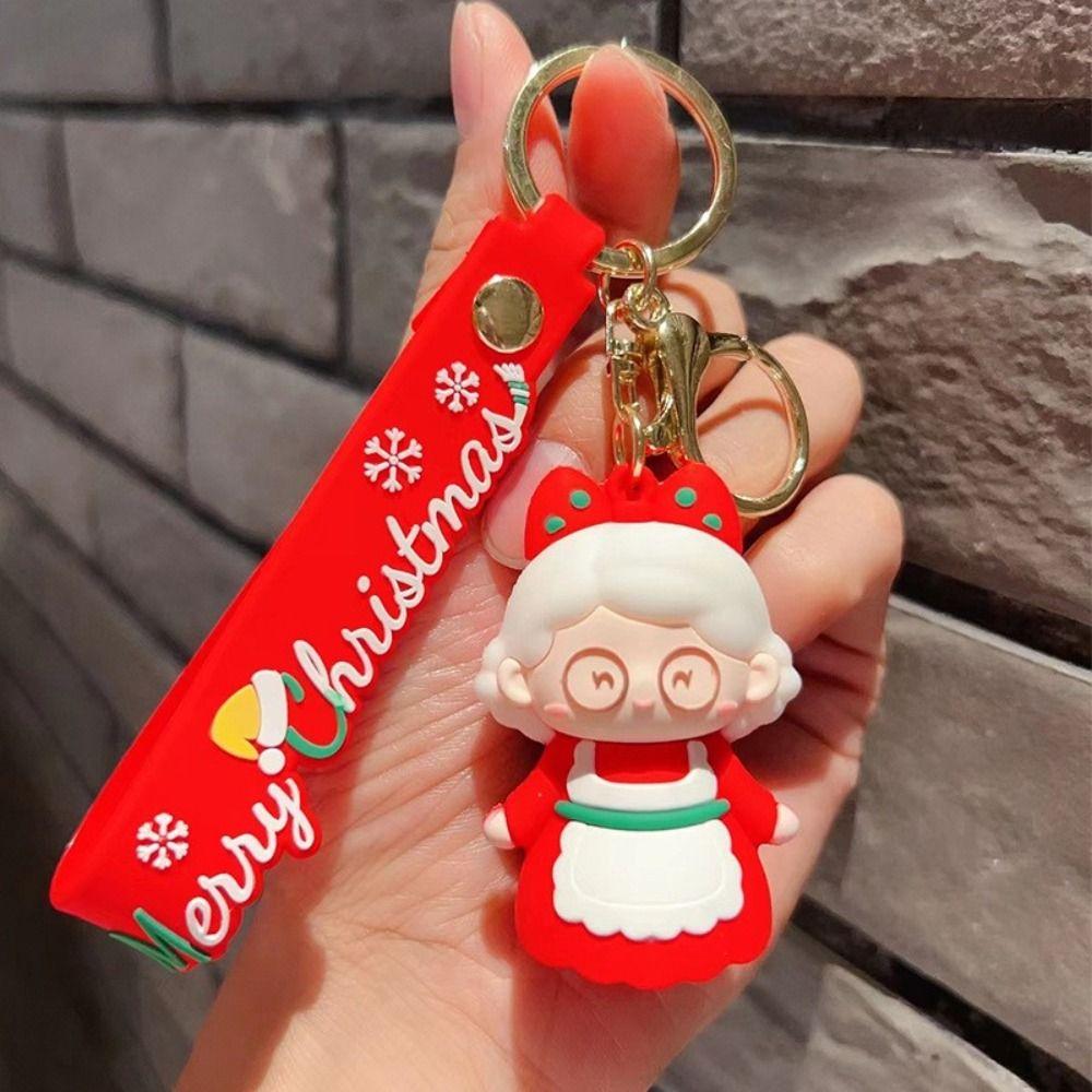 Santa Claus Key Holder 3D Doll Keychain Christmas Series Keychain Car Keys Ring New Year Keychain