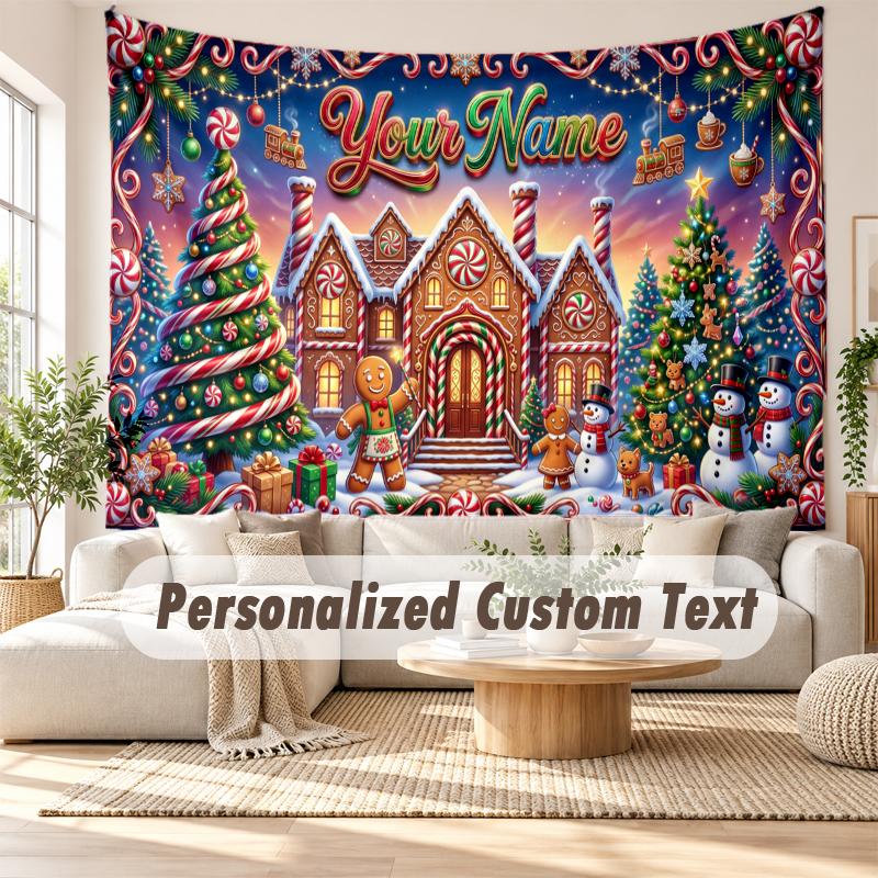 Christmas Custom Name Printed Tapestry Wall Hanging For Bedroom Living Room Wall Decor Holiday Gift
