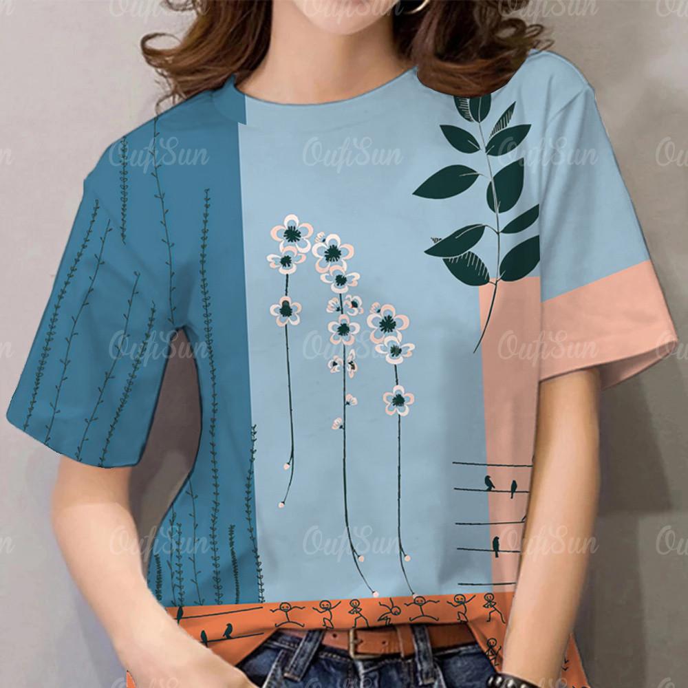 Women s Flower Pattern T-shirt Women s Clothing Rainbow T-shirt Printed T-shirt XS