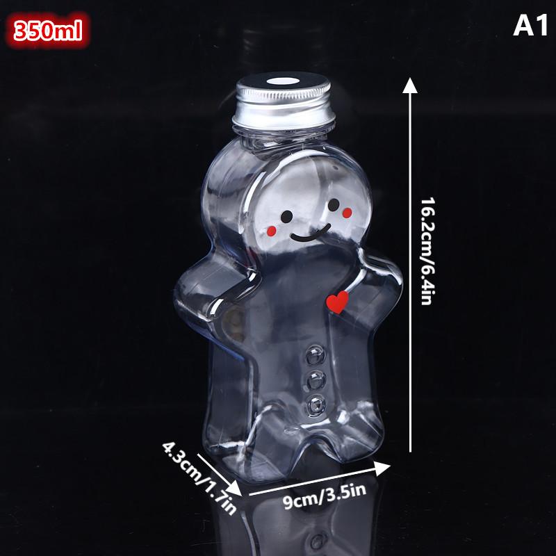 1 PCS Christmas Gingerbread Man Candy Jar Sealed Plastic Juice Drink Bottle Xmas Party New Year Gingerbread Man Drink Container