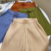 BITCED Pleated Shorts for Women Spring/Summer Casual Cropped Trousers High-Waisted Loose-Fit Flattering Straight-Leg Wide-Leg Trousers