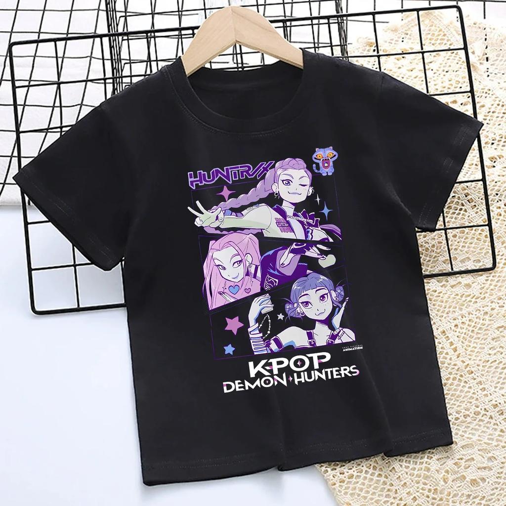 T-shirt per Bambini KPop Demon Hunters Stampa Carina Estate Casual Cotone Magliette per Bambini Moda Manica Corta Abbigliamento Sportivo Ragazze Top