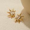 Youthway Gold And  Color-Blocking Design Moonstone Sun Stud Earrings Stainless Steel Women’S Everyday Jewelry Gift