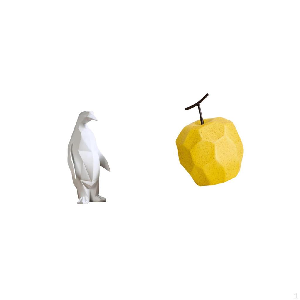 Porcelain Penguin Fruit Sculpture Collectible Resin Animal Statue Geometric Ornament Decorative
