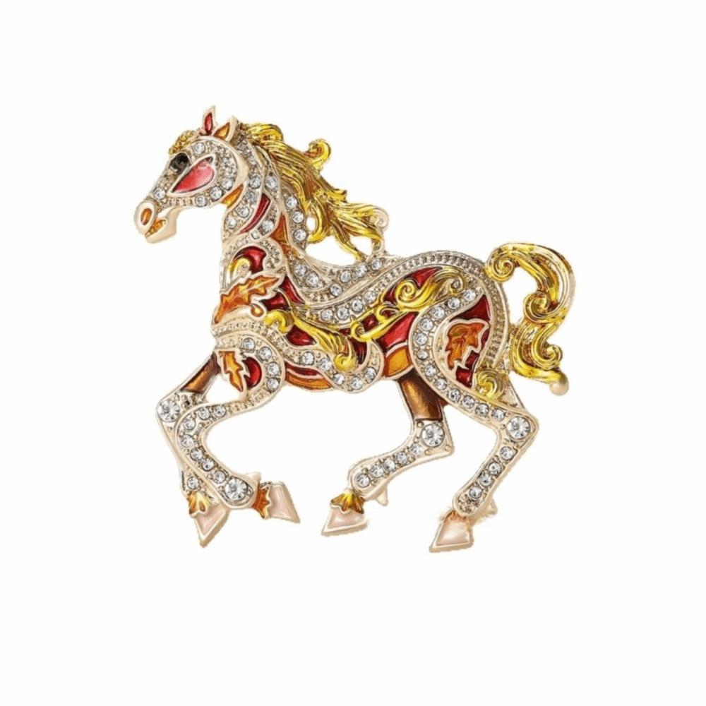 Retro Enamel Rhinestone Horse Brooch Chinese Style Animal Lapel Pins Zodiac Pin  Women Accessories
