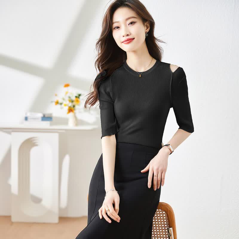 Sanpowa Off-Shoulder Knit Top One Size