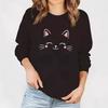 New Cat Print Drop Shoulder Hoodie - Women’s Autumn/Winter Long Sleeve Top
