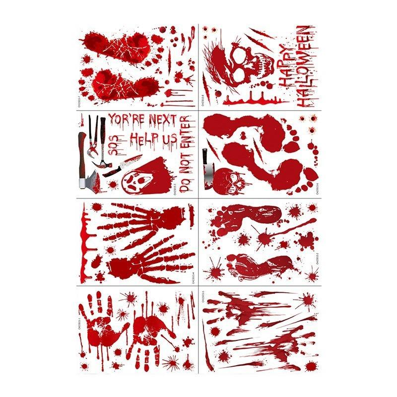 Halloween Bloody Handprint & Footprint Stickers with Axe & Skull Props - Festive Decor