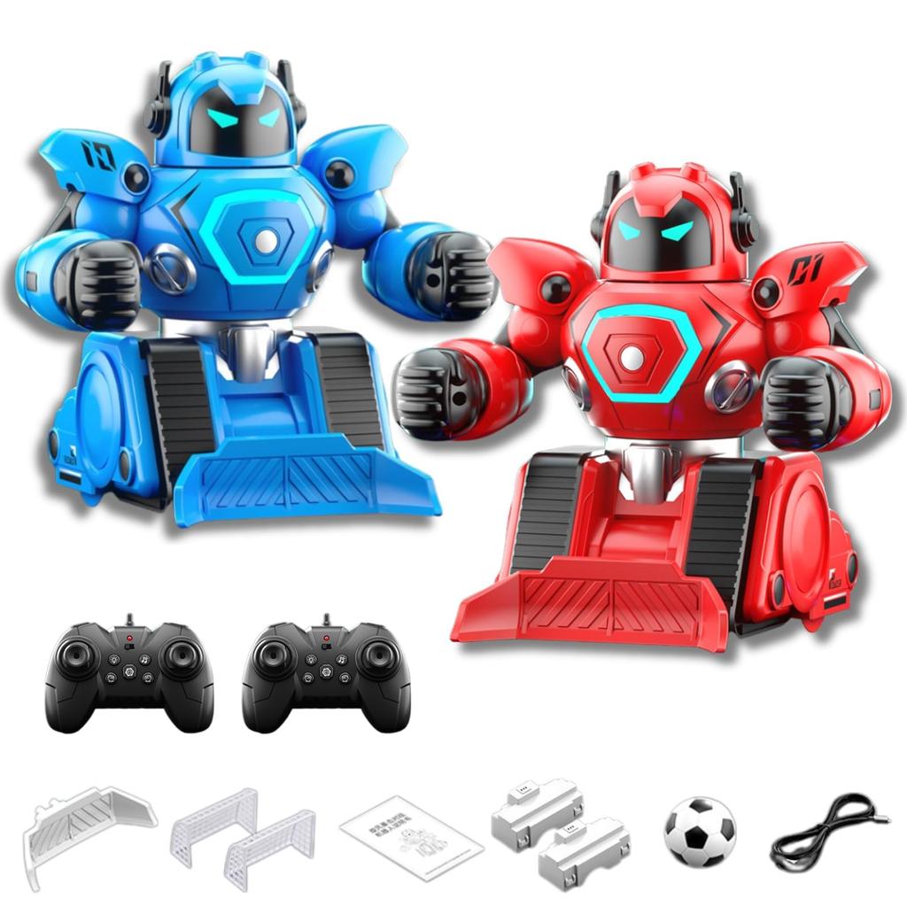 PRECKIN Whirlwind Strike Bojový RC Robot Set, Interaktivní Boxerské a Fotbalové Bojové Hračky, 2 Kusy, Nabíjení přes USB, Modrá a Červená, 2 Náhradní Baterie