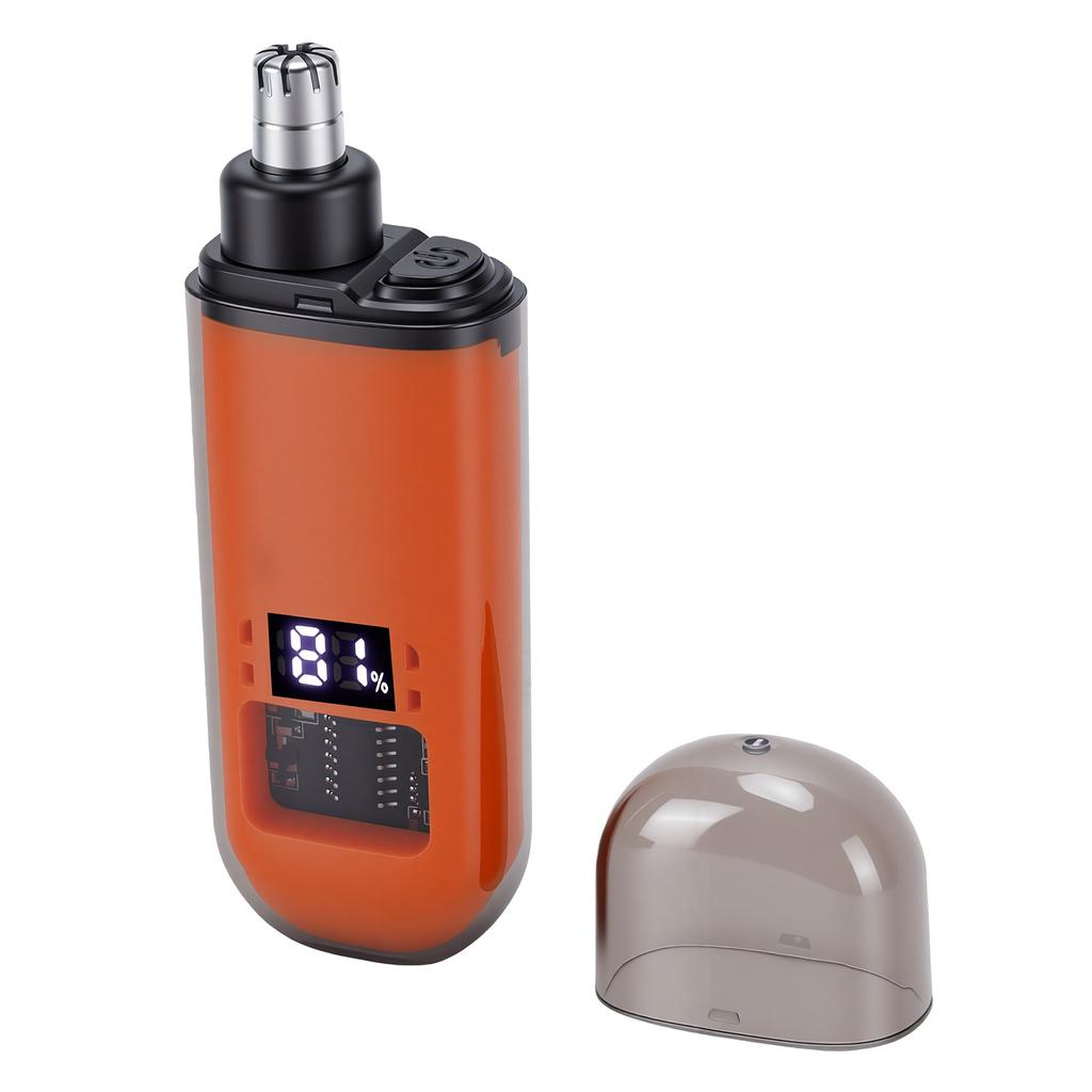 Electric Nose Hair Trimmer with Transparent Smart Digital Display USB Rechargeable Nose Hair Cutter for Men Women Orange