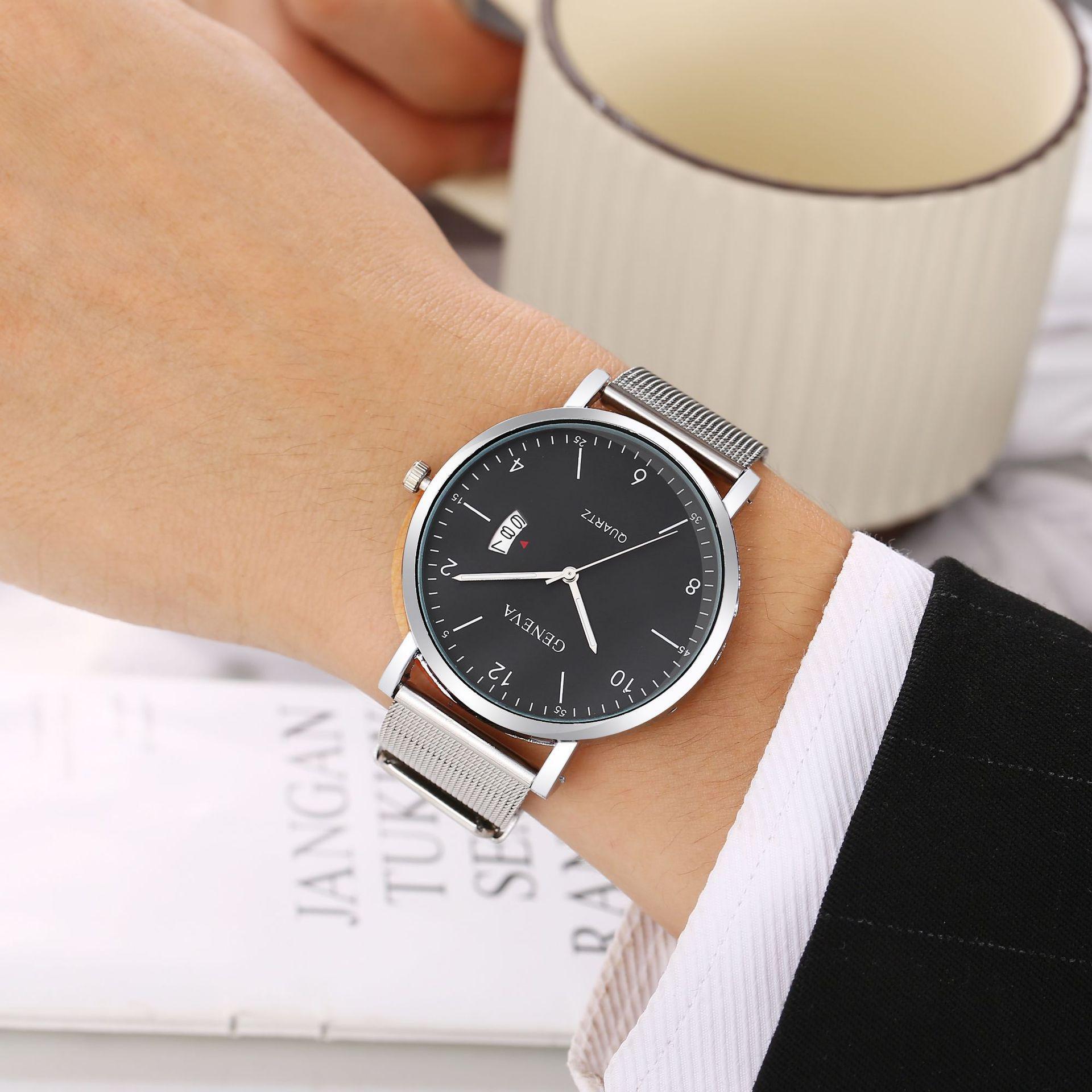 Men S And Women S Steel Belt Business Ultra-Thin Watch Steel Belt Mesh Belt One size fits all серебряный