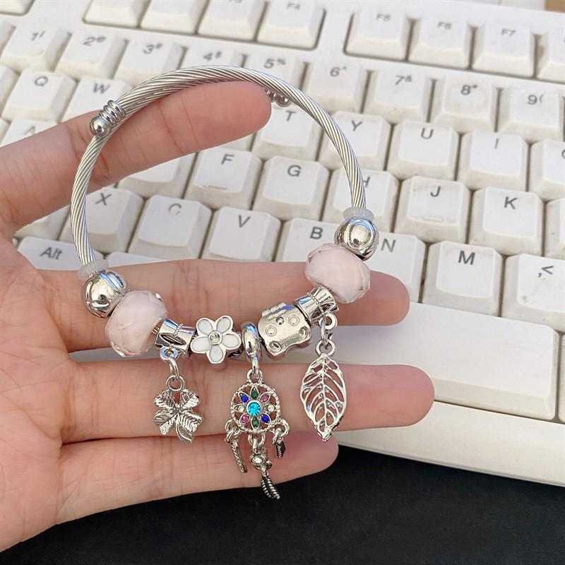 Panjia Dora Women's Stainless Steel Beaded Bracelet - European American Versatile Luxury Jewelry