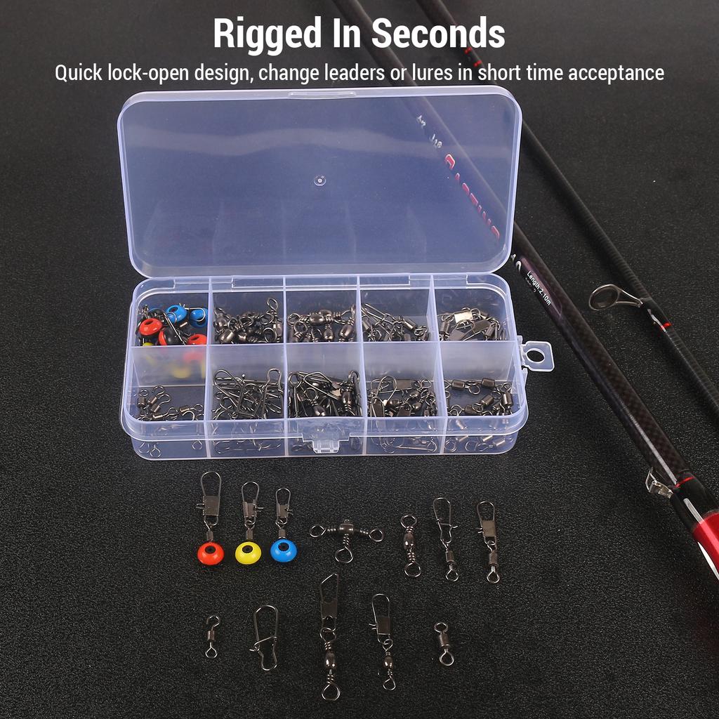 115Pcs Fishing Swivels Kit High Strength Fishing Line Connector With Rolling Swivels Barrel Swivels for Bass Trout