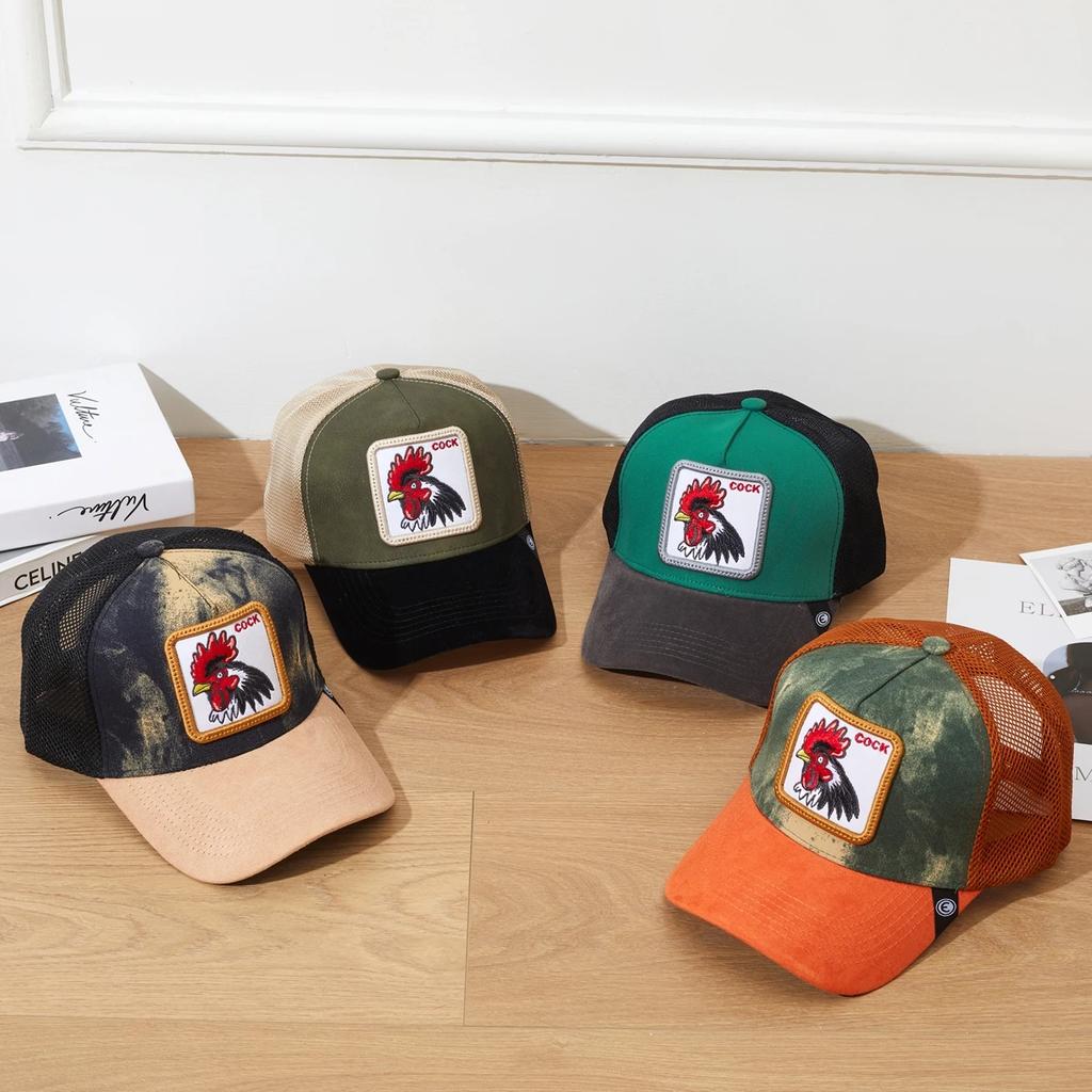 1Pc Mesh Trucker Hat, Air Permeable Ventilated, Embroidered Stitching Stitched Rooster Gallo Patch, Vintage Old School Western Streetwear