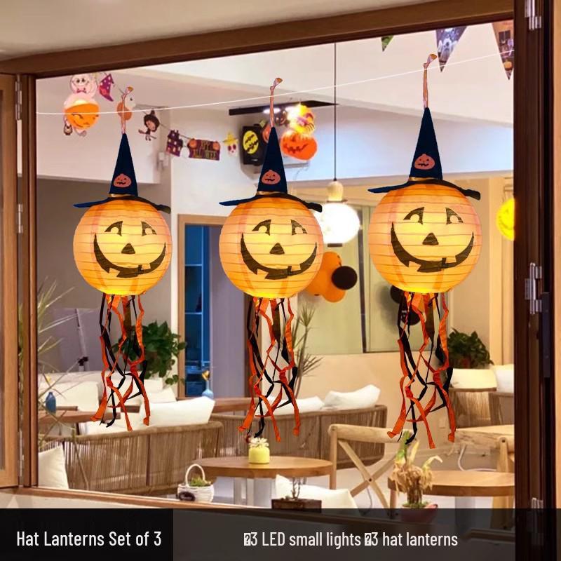 Outdoor Luminous Halloween Pumpkin Paper Lantern Decorations for Kindergartens and Hotels