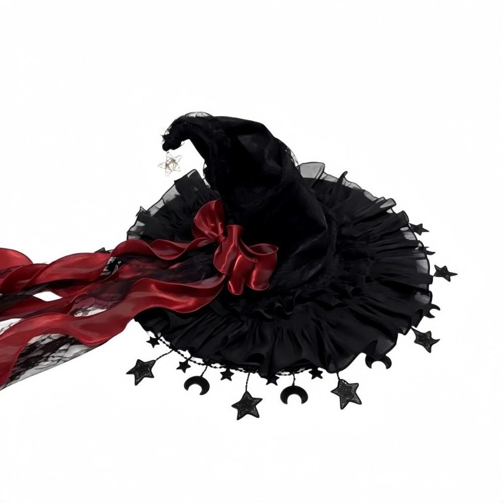 Lace Trim Gothic Hat Wide Brim Cosplay Costume Hat Dramatic Witch Hat  Women’s Costume